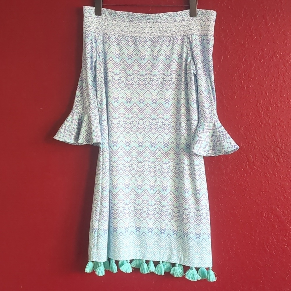 CABANA LIFE-Naples Off the Shoulder Shift Dress Size Small (Purple/Teal) - Picture 1 of 8